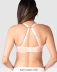 Back of Ambition T-shirt Wirefree Contour Nursing Bra in Shell worn Racerback