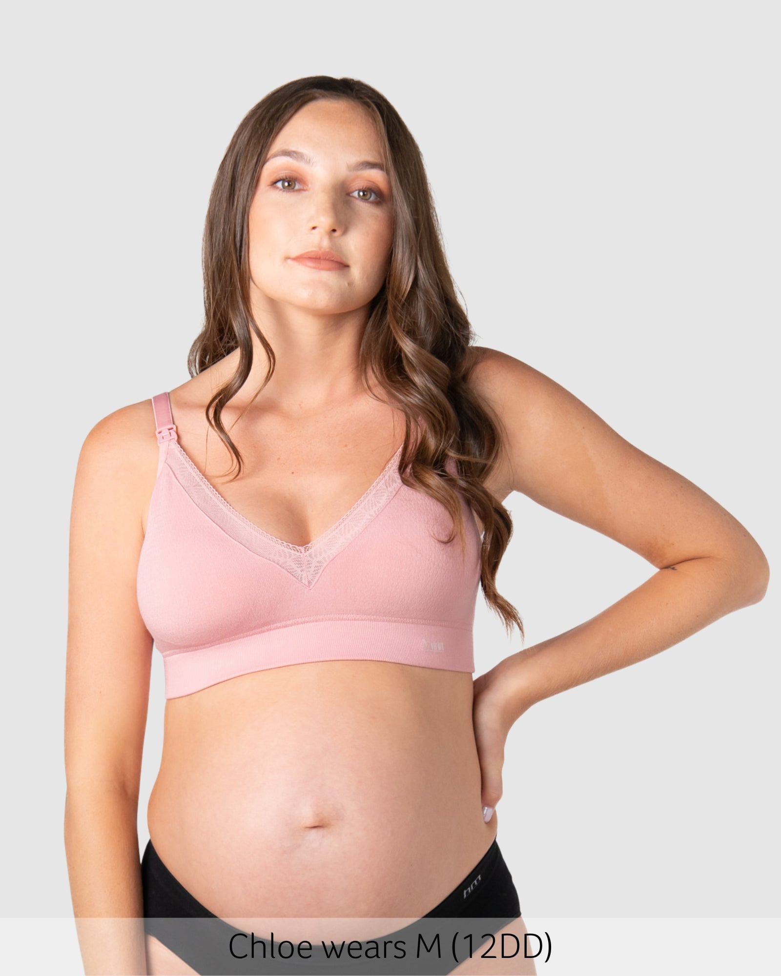 Pregnant woman wearing a hotmilk caress nursing bra by hotmilk