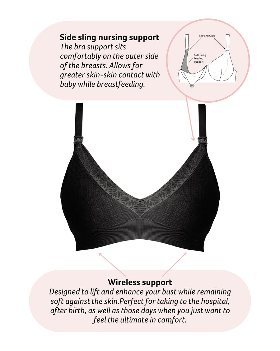 Technical features of Caress Bamboo Wirefree Nursing Bra in Black