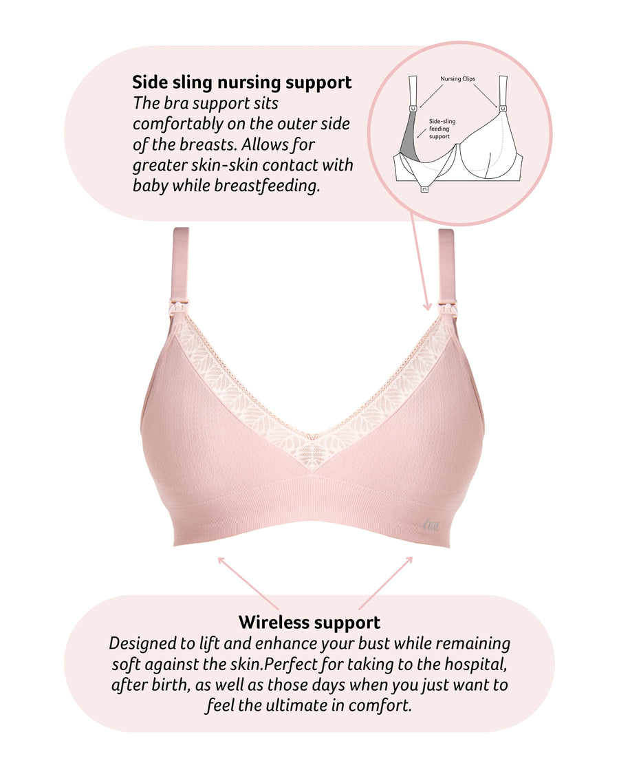 Technical features of the Caress Bamboo Wirefree Nursing Bra in Lotus Pink
