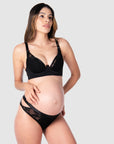 Hotmilk Lingerie's Goddess g-string, gracefully worn by Kami, an expectant mother of 2, creates a captivating date night ensemble when paired with the Goddess Plunge bra