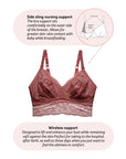 Technical features on Heroine Wirefree Nursing Bralette in Antique Rose