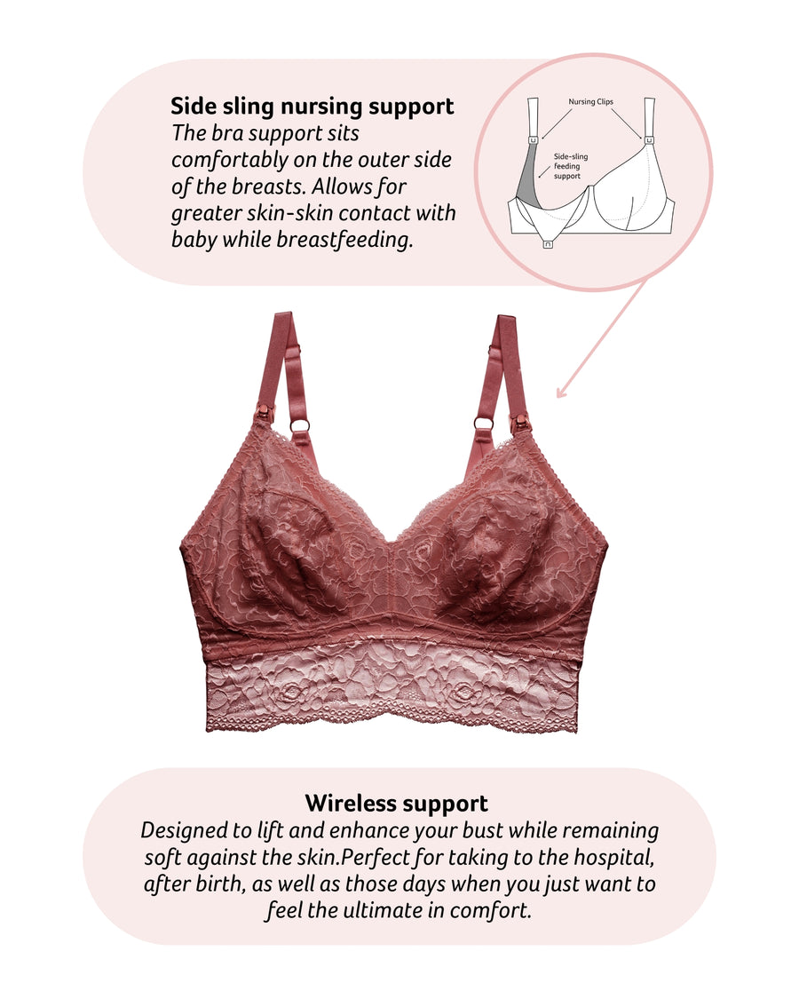 Technical features on Heroine Wirefree Nursing Bralette in Antique Rose