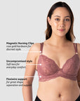 Discover the Key Features of Hotmilk Lingerie's Heroine Plunge Antique Rose Maternity and Nursing Bra. Experience the Sensual Comfort of Flexi Underwire, Elevating Your Maternity Wardrobe to a New Level of Style and Functionality