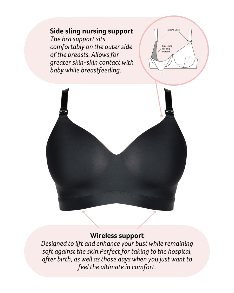 Technical features on Infinite Wirefree Contour Nursing Bra in Black