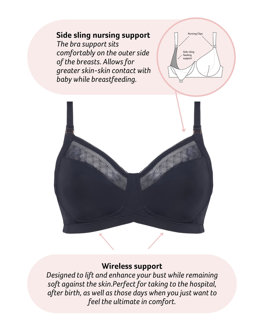 Technical Features on Lunar Eclipse Wirefree Nursing Bra in Black