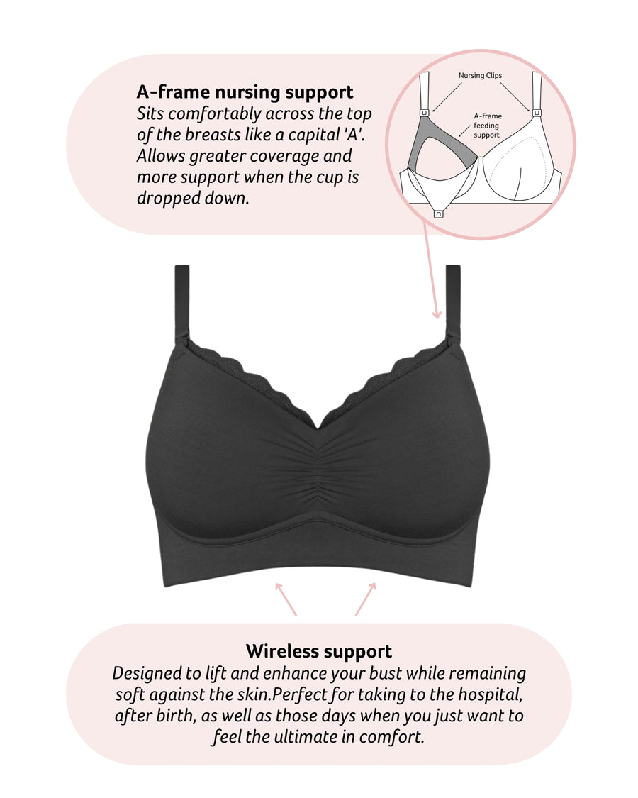 Technical features of Serenity Wirefree Bamboo Nursing Bra in Black