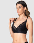 The ease of magnetic nursing clips on Hotmilk Maternity Warrior Plunge Nursing bra combines practically with style