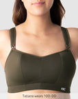 Close up of Zen Contour Wirefree Sports Bra in Olive