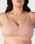Hotmilk Caress FlexFit Nursing Bra in Cashmere Busty – detail of eco-friendly bamboo fabric with adjustable straps and removable padded cups, wirefree everyday comfort for fuller busts