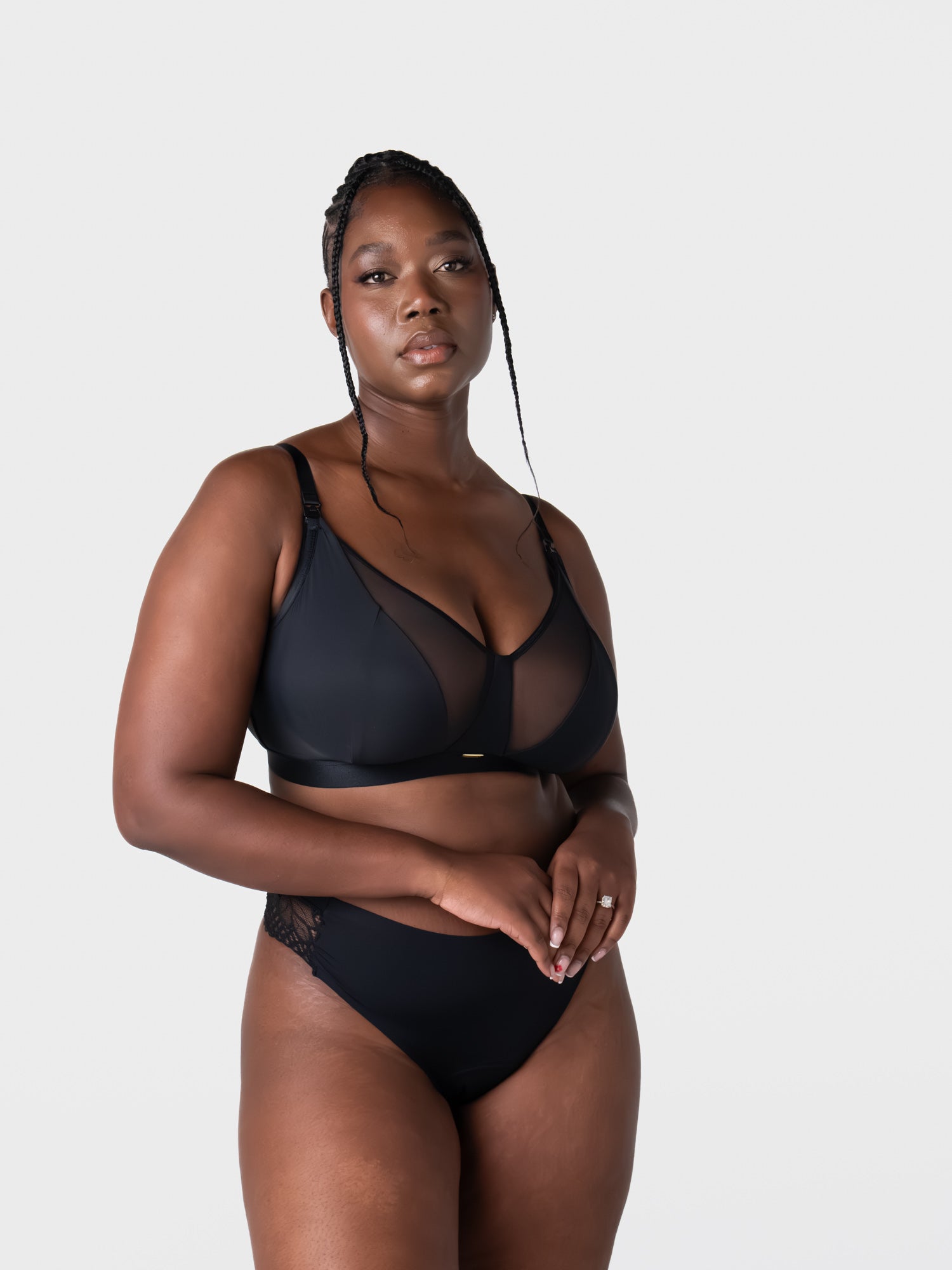 Hotmilk Flawless Full Cup Plunge Nursing Bra in Black – back view, supportive maternity and breastfeeding bra with full coverage