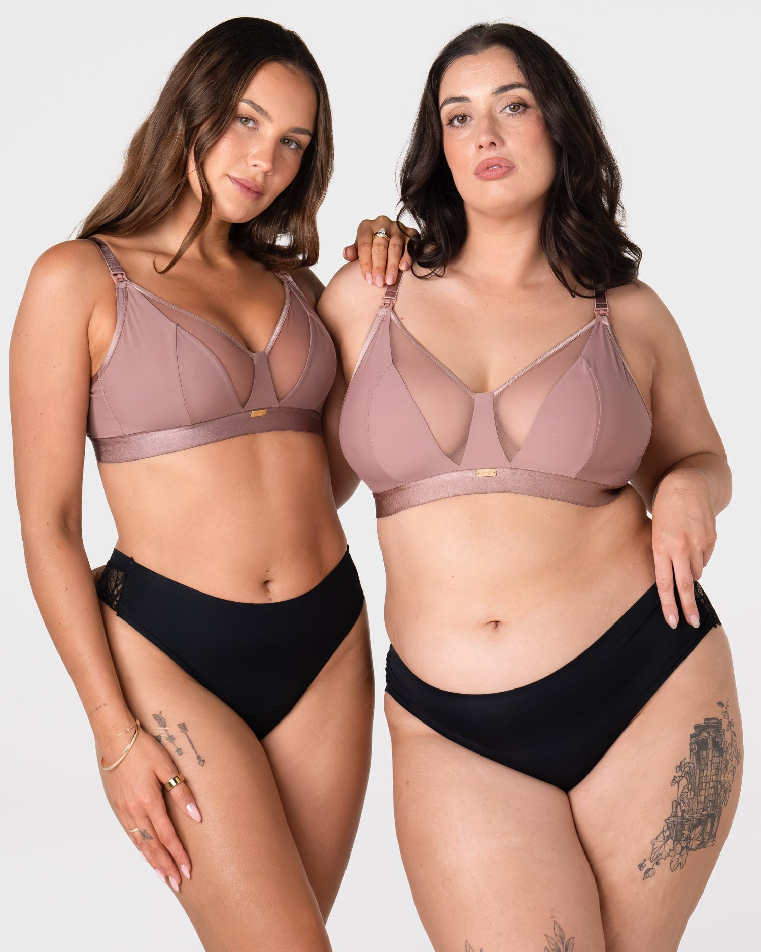 Hotmilk Flawless wirefree maternity and nursing bras in Rose Dust, inclusive sizing bands 10 to 20, D to J cup breastfeeding support