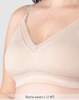 Close up of Caress Bamboo Nursing Bra - Oat Busty