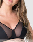 Close up of Flawless Sheer Plunge Nursing Bra - Black Busty