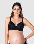 Hotmilk Forever Yours T-Shirt Nursing Bra in Black – lifestyle shot, everyday nursing bra for pregnancy and postpartum